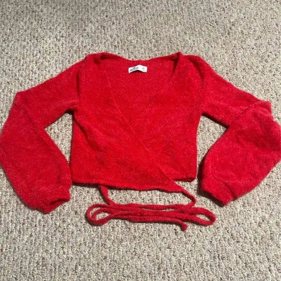 ISO Hollister Red Knit Wrap Sweater XXS - Picture 1 of 3
